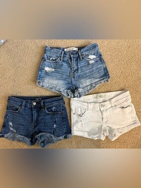 Abercrombie & Fitch Trio of Denim Shorts in Light Blue, Dark Blue & White